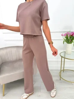 Czekoladowy Komplet Crop Top + Spodnie 13641-99-C|Modna Kiecka Best