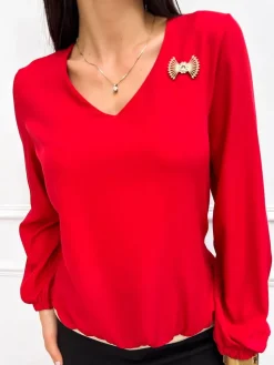 Czerwona Bluzka z Ozdobą 11268-75-D|Modna Kiecka Sale