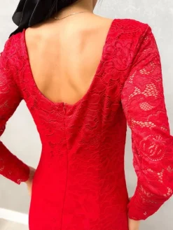 Czerwona Koronkowa Sukienka Maxi 13227-184-B|Modna Kiecka Online