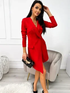 Czerwona Marynarkowa Sukienka 11195-351-B|Modna Kiecka Hot