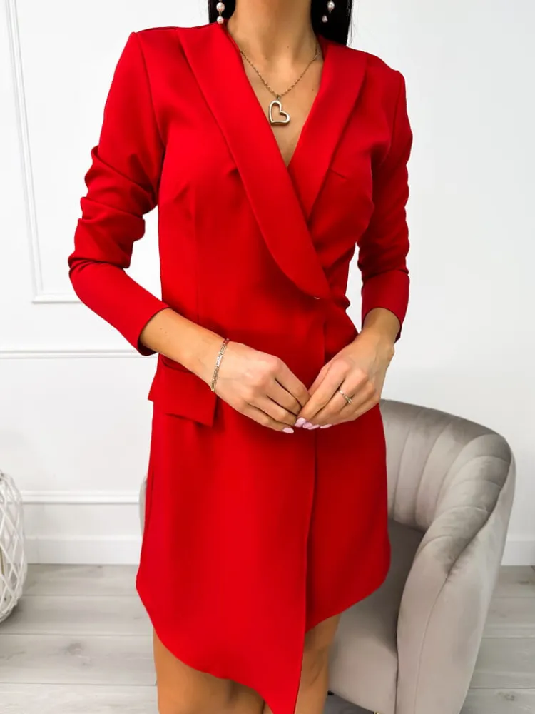 Czerwona Marynarkowa Sukienka 11195-351-B|Modna Kiecka Hot