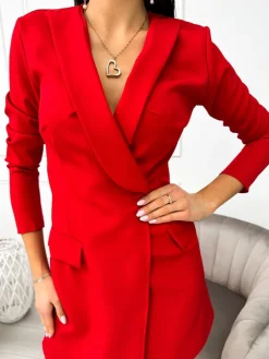Czerwona Marynarkowa Sukienka 11195-351-B|Modna Kiecka Hot