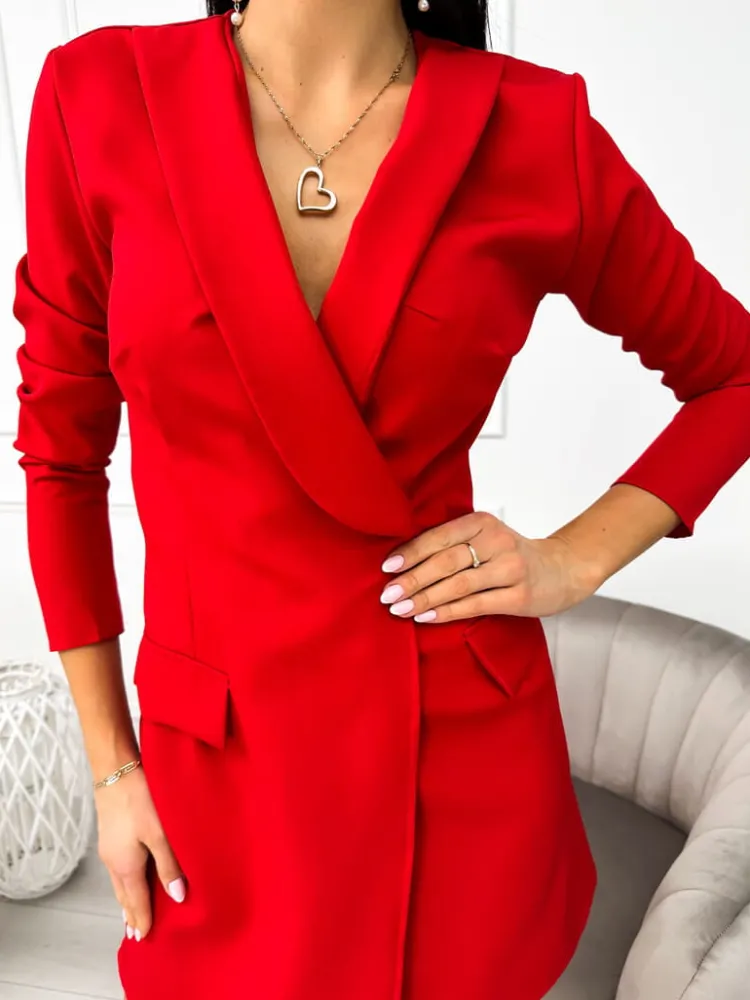 Czerwona Marynarkowa Sukienka 11195-351-B|Modna Kiecka Hot