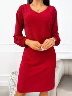 Czerwona Połyskująca Sukienka 11075-287-B|Modna Kiecka Hot