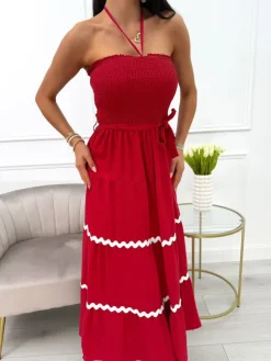 Czerwona Sukienka bez Rękawów 14022-74-D|Modna Kiecka Best