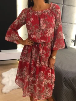 Czerwona Sukienka Hiszpanka w Kwiaty 11855-411-C|Modna Kiecka Online