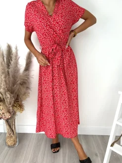 Czerwona Sukienka Maxi w Kwiaty 12080-11-A|Modna Kiecka Outlet