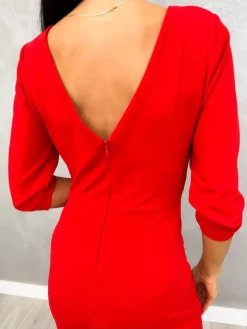Czerwona Sukienka Maxi z Rozporkiem 13189-527-C|Modna Kiecka Outlet