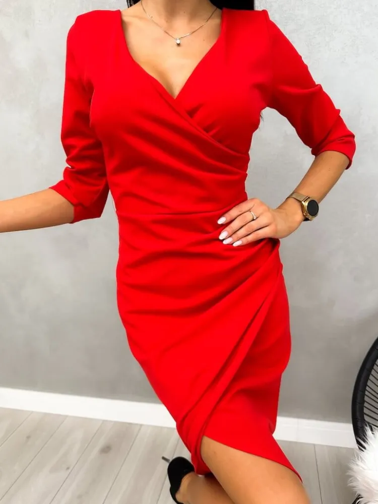 Czerwona Sukienka Maxi z Rozporkiem 13189-527-C|Modna Kiecka Outlet