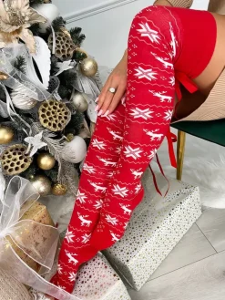 Czerwone Zakolanówki Świąteczne ze Wstążką 9064-334-E|Modna Kiecka Fashion