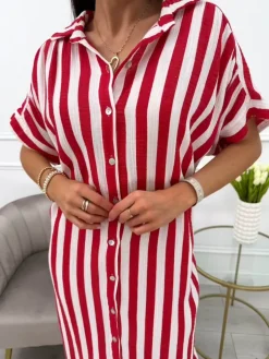 Czerwono-Biała Sukienka w Paski Oversize 13994-20-C|Modna Kiecka Sale