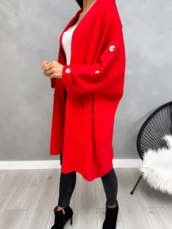 Czerwony Kardigan z Kieszeniami 13173-428-E|Modna Kiecka Discount