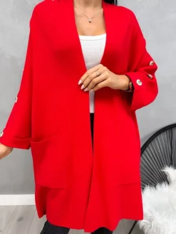 Czerwony Kardigan z Kieszeniami 13173-428-E|Modna Kiecka Discount
