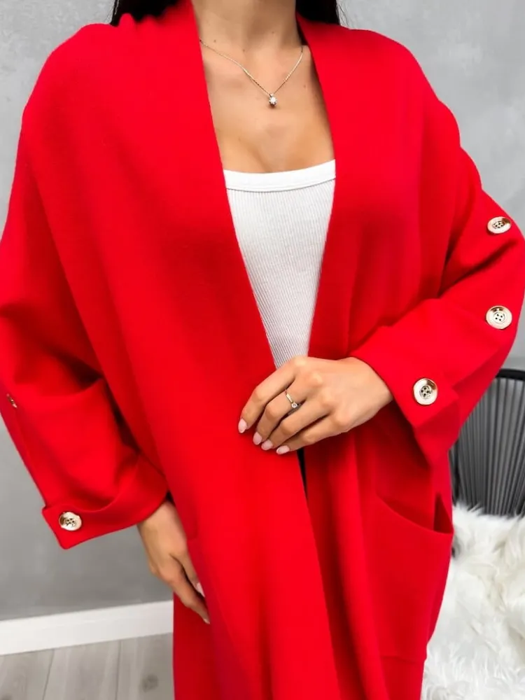 Czerwony Kardigan z Kieszeniami 13173-428-E|Modna Kiecka Discount