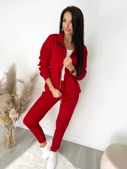 Czerwony Komplet Bluza + Spodnie 12817-104-C|Modna Kiecka New