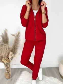 Czerwony Komplet Bluza + Spodnie 12817-104-C|Modna Kiecka New