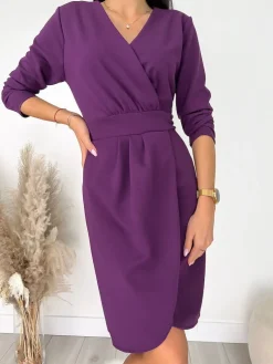 Fioletowa Kopertowa Sukienka 11623-80-D|Modna Kiecka Hot
