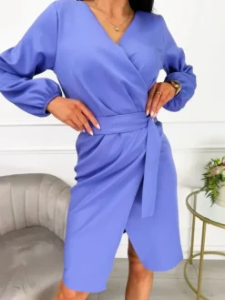 Fioletowa Kopertowa Sukienka z Ozdobą 13511-12-C|Modna Kiecka Fashion
