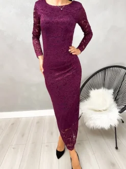 Fioletowa Koronkowa Sukienka Maxi 13227-184-A|Modna Kiecka Outlet