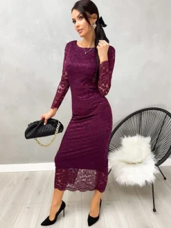 Fioletowa Koronkowa Sukienka Maxi 13227-184-A|Modna Kiecka Outlet