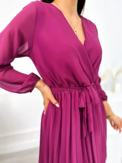 Fioletowa Plisowana Sukienka z Paseczkiem 11005-110-C|Modna Kiecka Fashion