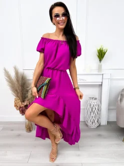 Fioletowa Sukienka Maxi z Falbankami 12266-100-B|Modna Kiecka Clearance