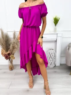 Fioletowa Sukienka Maxi z Falbankami 12266-100-B|Modna Kiecka Clearance