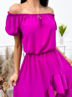 Fioletowa Sukienka Maxi z Falbankami 12266-100-B|Modna Kiecka Clearance