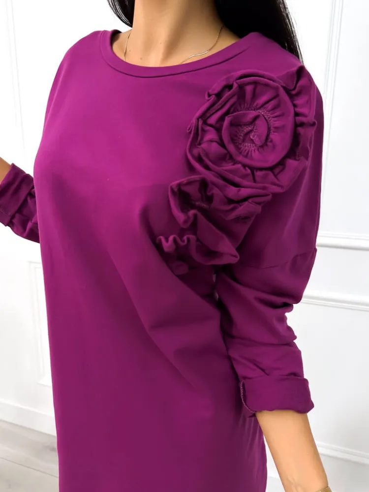 Fioletowa Sukienka z Kieszeniami i Ozdobą 12980-110-B|Modna Kiecka Discount