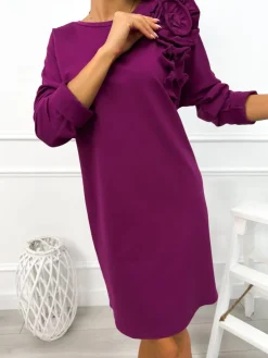 Fioletowa Sukienka z Kieszeniami i Ozdobą 12980-110-B|Modna Kiecka Discount