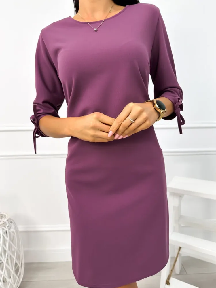 Fioletowa Sukienka z Ozdobnym Rękawem 12927-21-C|Modna Kiecka Hot