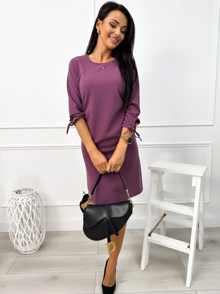 Fioletowa Sukienka z Ozdobnym Rękawem 12927-21-C|Modna Kiecka Hot