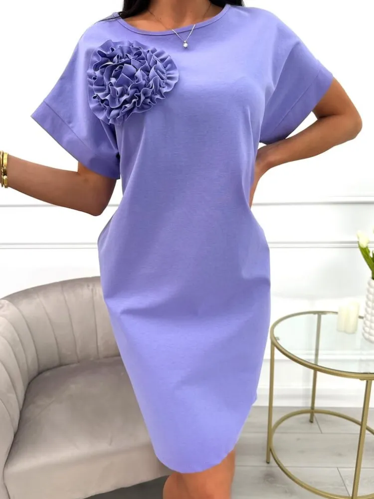 Fioletowa Sukienka z Ozdobą 12353-337-F|Modna Kiecka Outlet
