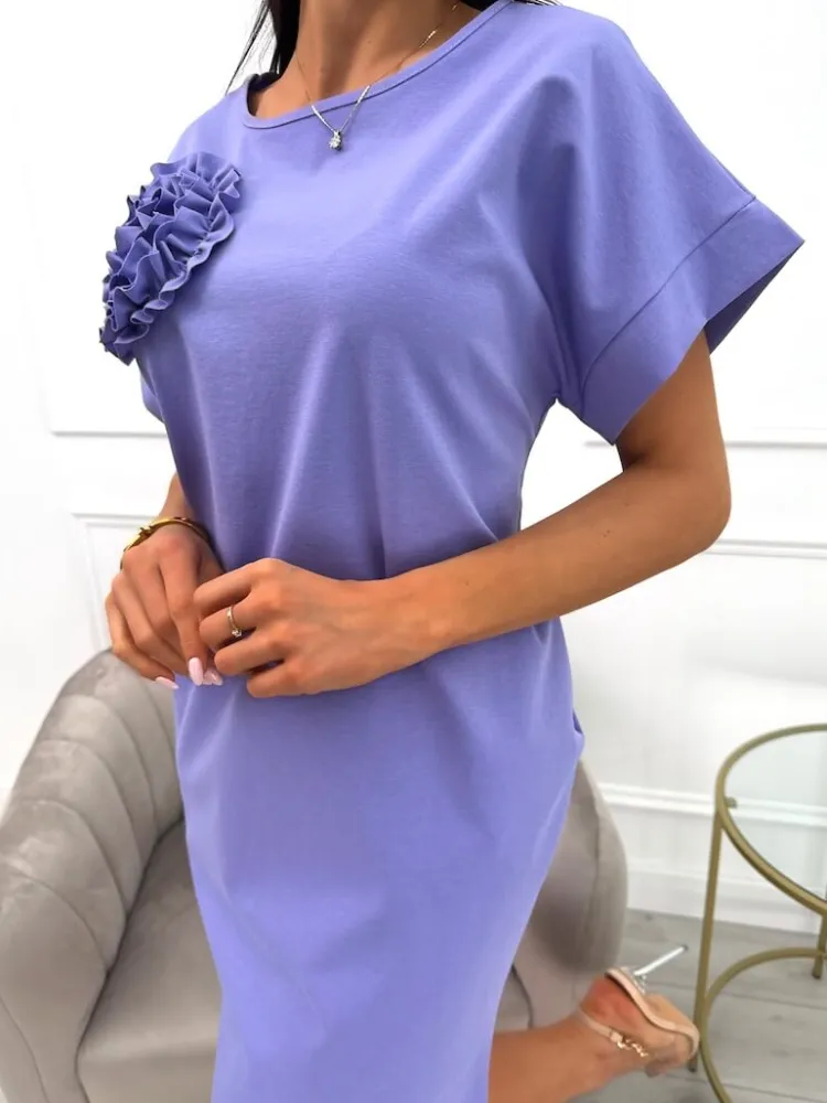 Fioletowa Sukienka z Ozdobą 12353-337-F|Modna Kiecka Outlet