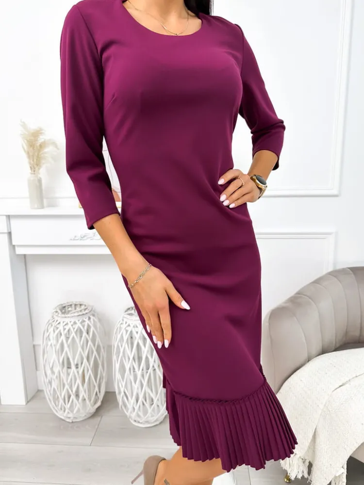 Fioletowa Sukienka z Plisowaną Falbanką 11644-108-E|Modna Kiecka Hot