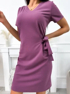 Fioletowa Sukienka z Wiązaniem 11906-202-D|Modna Kiecka Fashion