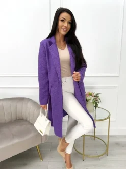 Fioletowy Płaszcz z Kieszeniami 10793-280-J|Modna Kiecka Outlet