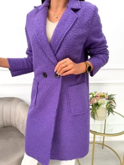 Fioletowy Płaszcz z Kieszeniami 10793-280-J|Modna Kiecka Outlet