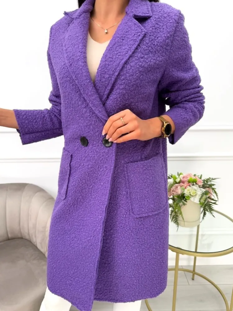 Fioletowy Płaszcz z Kieszeniami 10793-280-J|Modna Kiecka Outlet
