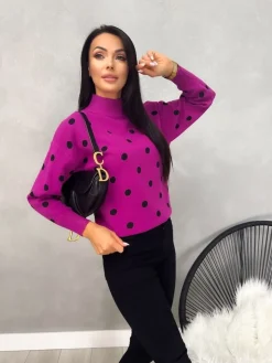 Fioletowy Sweterek w Grochy 12919-118-H|Modna Kiecka Online