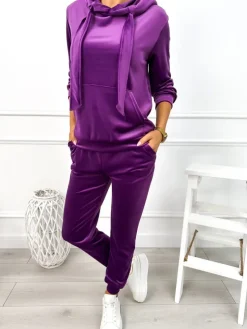 Fioletowy Welurowy Komplet 12979-181-D|Modna Kiecka Online