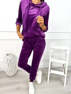 Fioletowy Welurowy Komplet 12979-181-D|Modna Kiecka Online