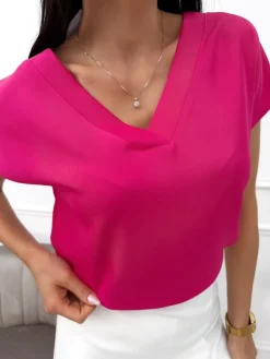 Fuksjowa Bluzeczka z Dekoltem V 11455-351-D|Modna Kiecka Hot