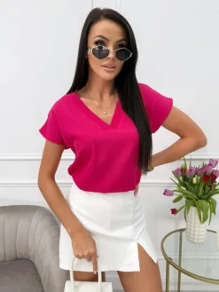 Fuksjowa Bluzeczka z Dekoltem V 11455-351-D|Modna Kiecka Hot
