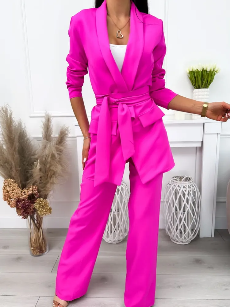 Fuksjowy Komplet Marynarka + Spodnie 9613-346-L|Modna Kiecka Outlet