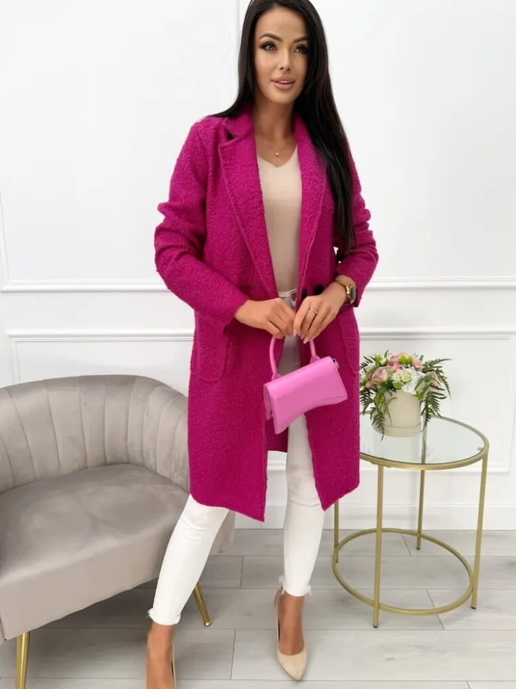 Fuksjowy Płaszcz z Kieszeniami 10793-280-L|Modna Kiecka New