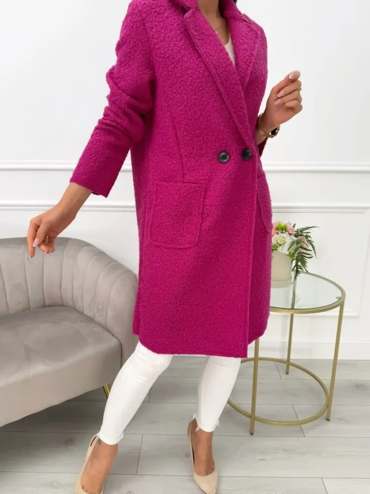Fuksjowy Płaszcz z Kieszeniami 10793-280-L|Modna Kiecka New