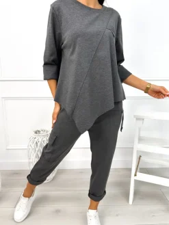 Grafitowy Dresowy Komplet Bluza + Spodnie 12962-178-B|Modna Kiecka Sale
