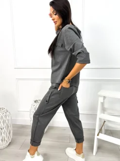 Grafitowy Dresowy Komplet Bluza + Spodnie 12962-178-B|Modna Kiecka Sale