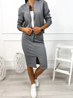 Grafitowy Dresowy Komplet ze Spódnicą 12853-410-E|Modna Kiecka Fashion